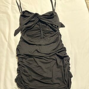 Black Ruched Bow Dress